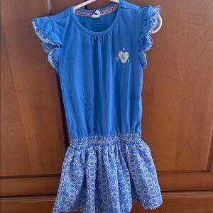 Blue Heart-Detail Flutter Sleeve Dress for Girls